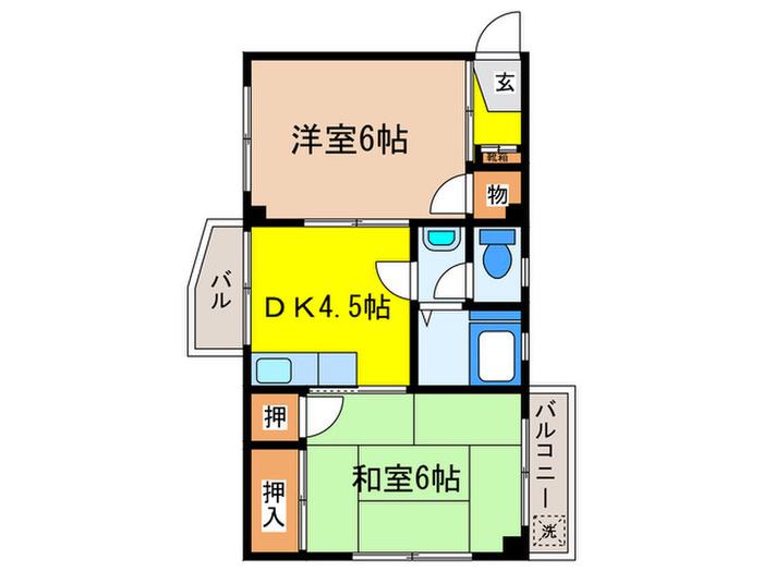 ベルハイム(2DK/2階)の間取り写真
