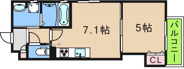 ラモーナ玉出東II(1DK/2階)の間取り写真