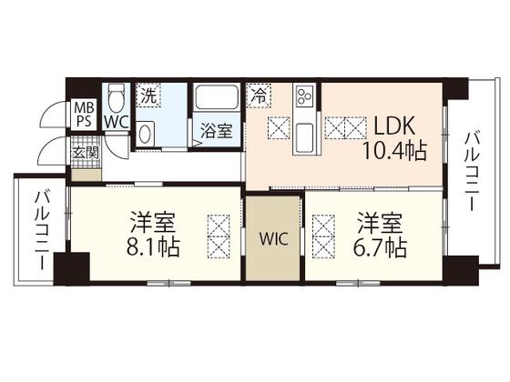 ルネス舟入町(2LDK/8階)の間取り写真