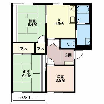 やまいちコーポ第2 A(3K/2階)の間取り写真