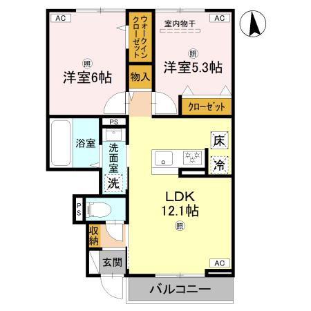 グランヴェール西の京(2LDK/1階)の間取り写真