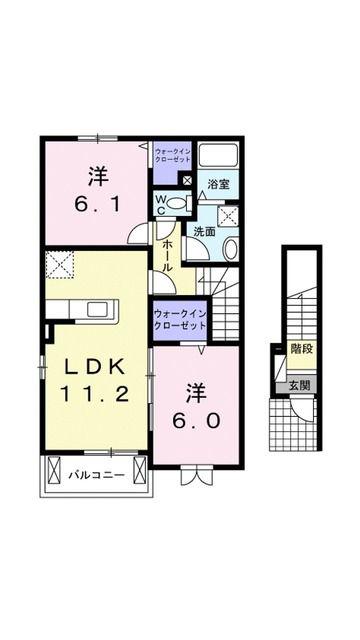 伊予鉄道横河原線 いよ立花駅 バス乗車時間：17分 最寄りバス停で下車 徒歩2分 2階建 築9年(2LDK/2階)の間取り写真