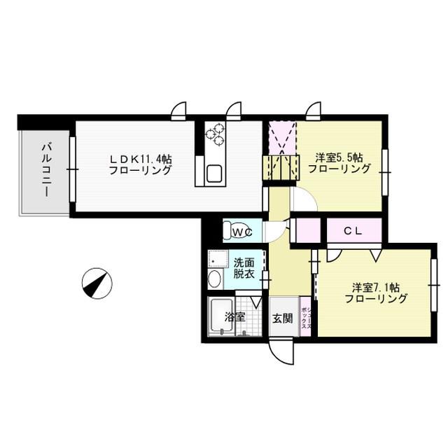 シャーメゾン六本松(2LDK/1階)の間取り写真