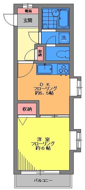 ボナール北馬込(1DK/2階)の間取り写真