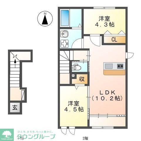 ルル リヴィン(2LDK/2階)の間取り写真