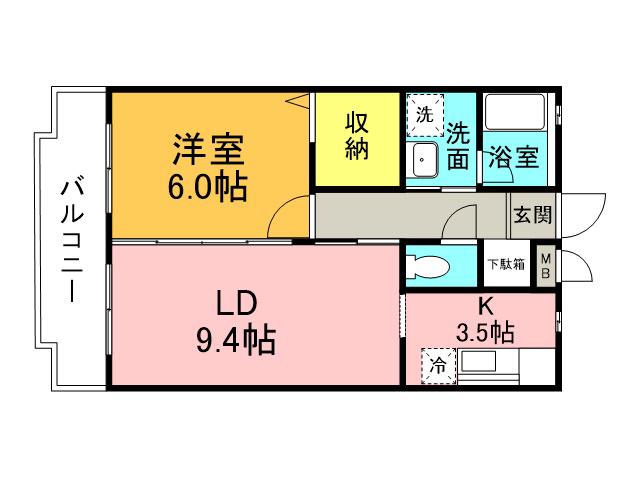サングリーン国分(1LDK/3階)の間取り写真