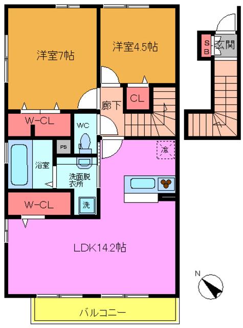 ドミールジュン(2LDK/2階)の間取り写真