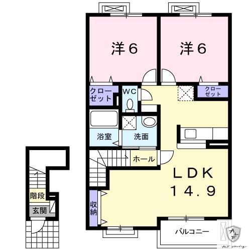 メゾン アンソレイエ A(2LDK/2階)の間取り写真