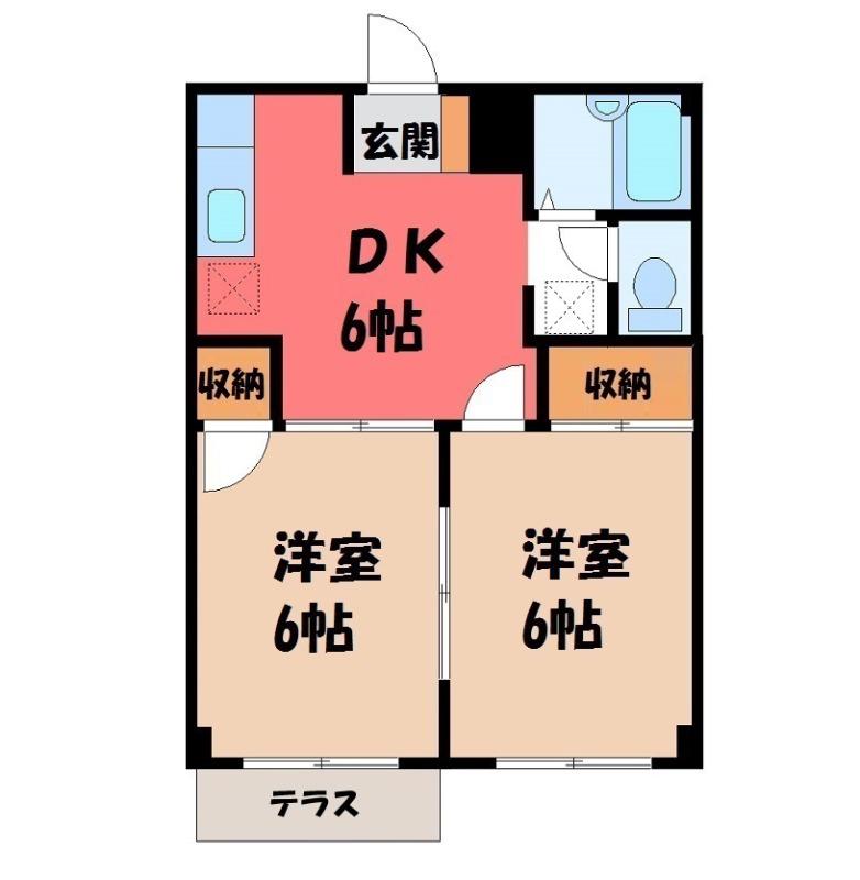 パークサイドP1(2DK/1階)の間取り写真