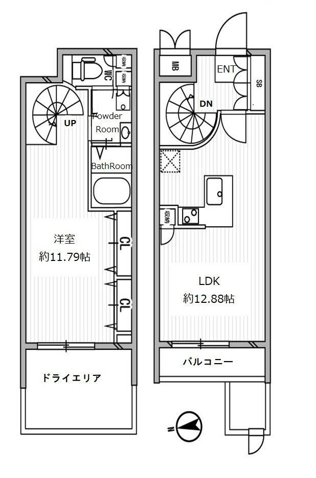 白金高輪レジデンス(1LDK/1階)の間取り写真