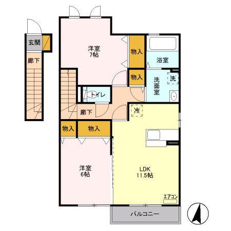 プレジール C(2LDK/2階)の間取り写真