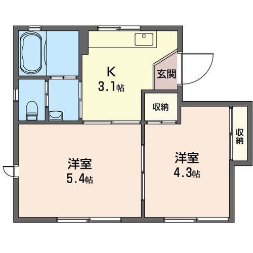 エクセル西ヶ岡B(2K/2階)の間取り写真
