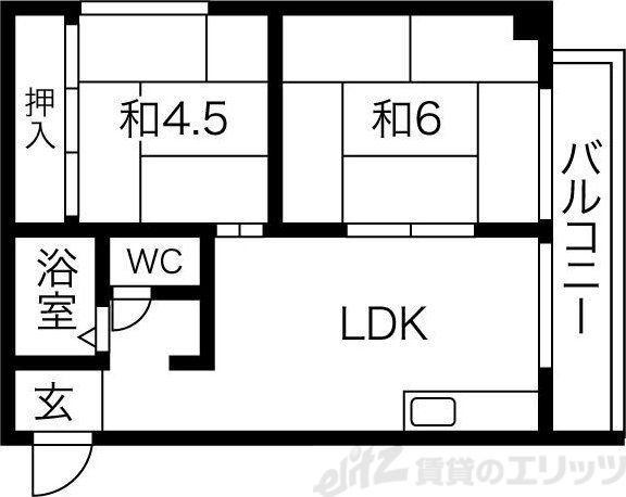 アパートメント吹田II(2DK/3階)の間取り写真