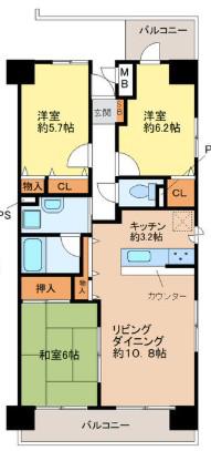 ラヴィーヌ砥堀(3LDK/4階)の間取り写真