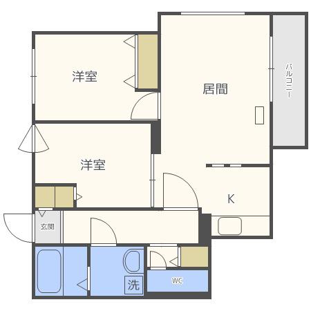ブランシャールALAIN東札幌(2LDK/2階)の間取り写真