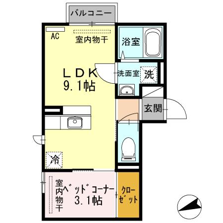 アネシス寺町 D(1LDK/1階)の間取り写真