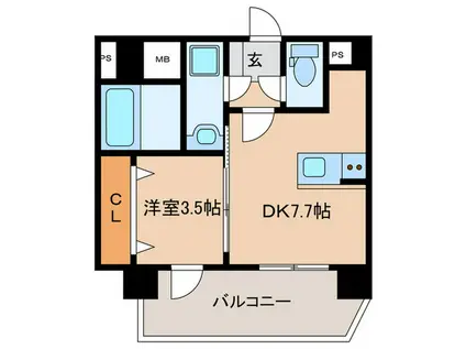 第48川崎ビル(1DK/8階)の間取り写真