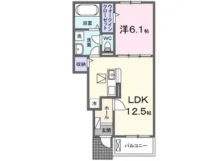 ホワイトベリー(1LDK/1階)の間取り写真