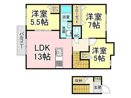 シャーメゾン上の原 C棟(3LDK/2階)の間取り写真