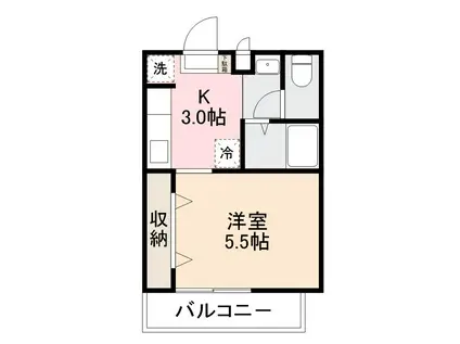 ダイヤモンドハイツB(1DK/2階)の間取り写真