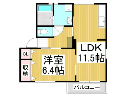 ディアスHOKARI A棟(1LDK/1階)の間取り写真
