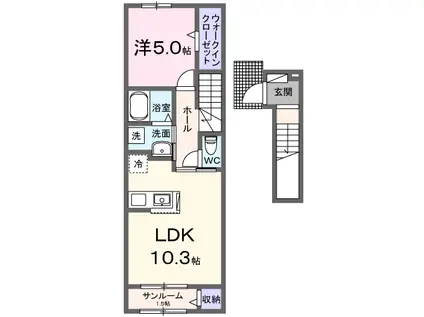 MIYANOMARU・南(1LDK/2階)の間取り写真