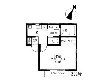 スプリングウッド(1K/2階)の間取り写真