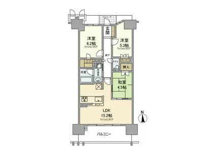 尼崎D.C.グランスクエア ノース(3LDK/3階)の間取り写真