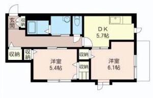 ドミール桜山(2DK/1階)の間取り写真