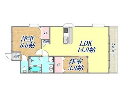 甲東ライフ(2LDK/3階)の間取り写真