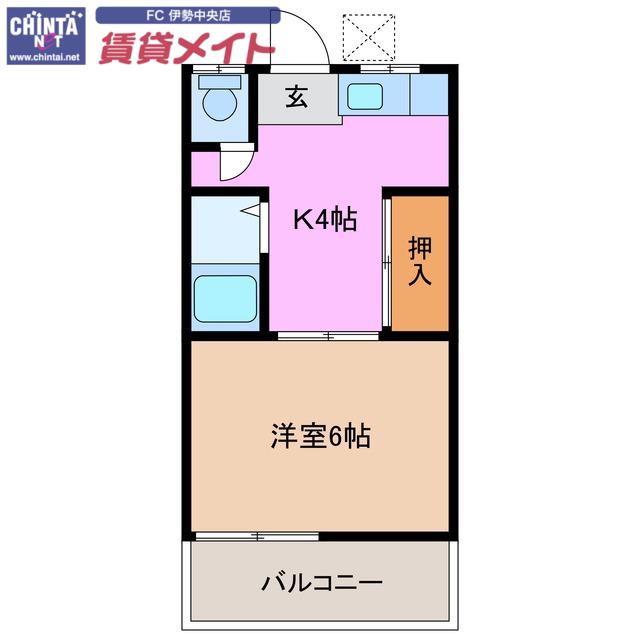 岩渕 松鶴(1K/3階)の間取り写真