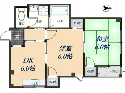 ビートル山本北C棟(2DK/2階)の間取り写真