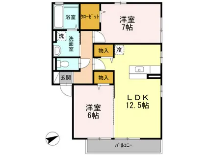 サニーヒル(2LDK/2階)の間取り写真