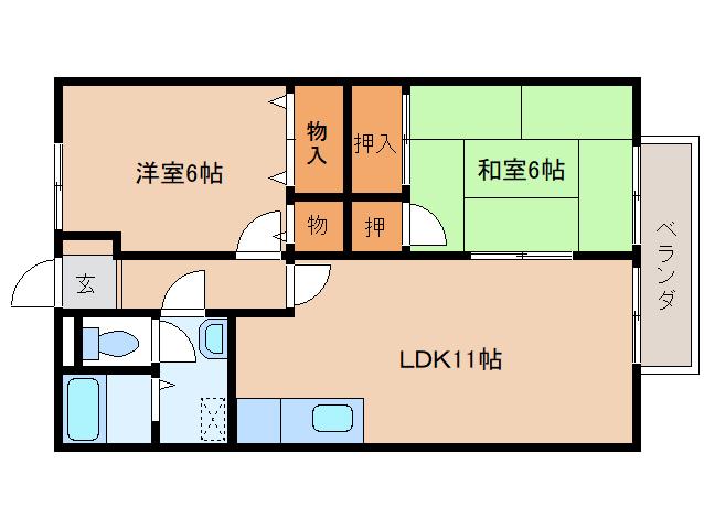 ハイランドコートII(2LDK/1階)の間取り写真