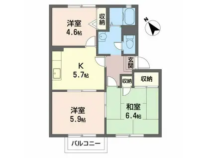 ラ・フォンテーヌC棟(3K/2階)の間取り写真