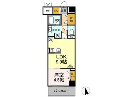 ベルオレイル(1K/7階)の間取り写真