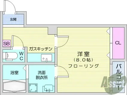 クレフラスト愛宕橋C(1K/1階)の間取り写真