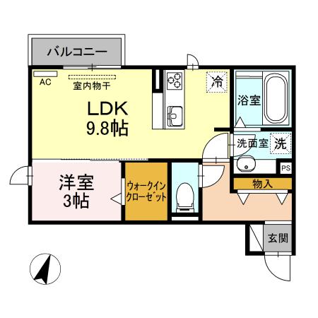 ランド花(1LDK/1階)の間取り写真
