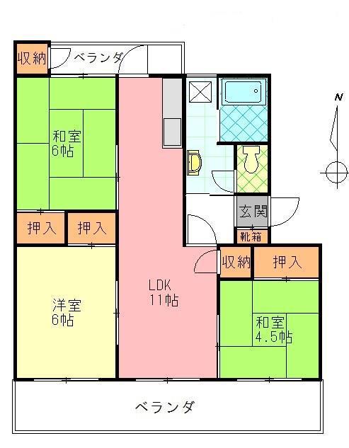 おかたコーポ(3LDK/4階)の間取り写真