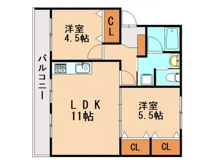 HIKAWA APARTMENT(2LDK/4階)の間取り写真