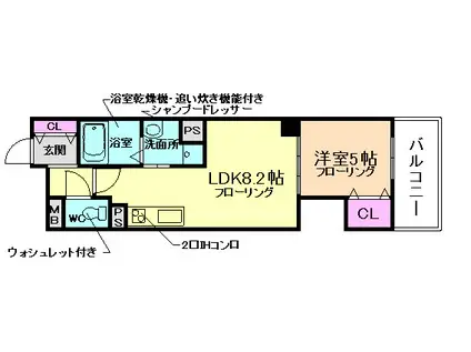 クリエオーレ豊島南(1LDK/1階)の間取り写真
