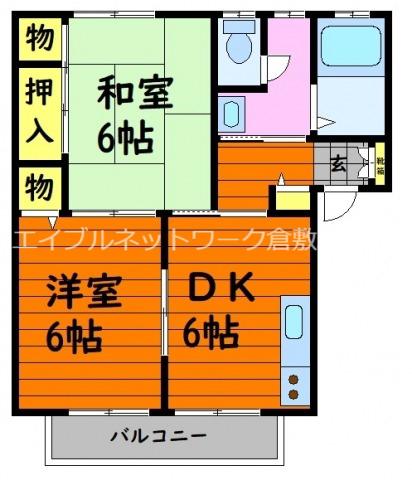 総社Sフラッツ A棟(2DK/1階)の間取り写真