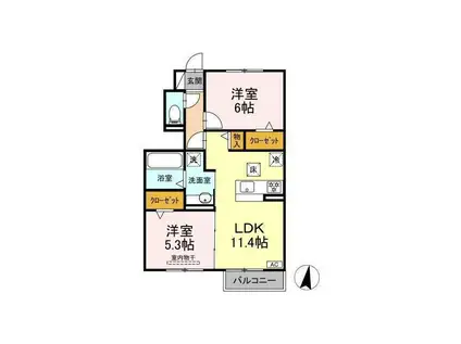 D-ROOM FOURTH B棟(2LDK/1階)の間取り写真