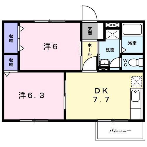エスポワールB(2DK/2階)の間取り写真
