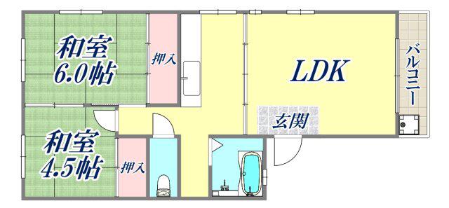ランマンション(2LDK/3階)の間取り写真