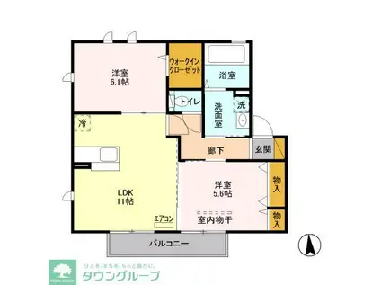 ラフレ仲道 D(2LDK/1階)の間取り写真