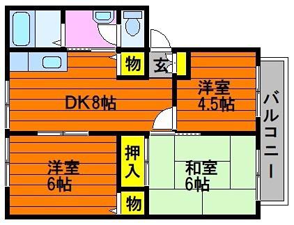 サンガーデン中島B棟(3DK/2階)の間取り写真