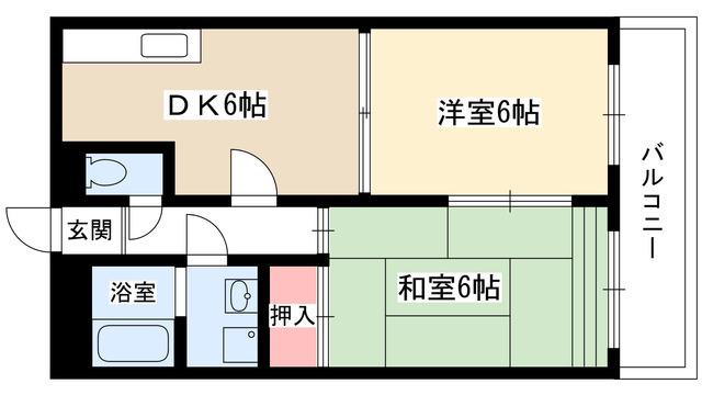 シャトー若葉(2DK/3階)の間取り写真