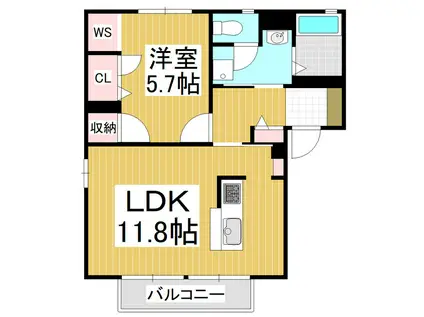 コスモスハイツC(1LDK/1階)の間取り写真
