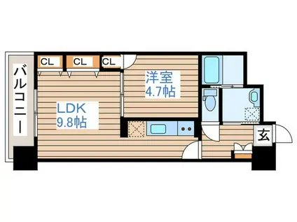 ディークレスト太子堂駅前イースト(1LDK/9階)の間取り写真